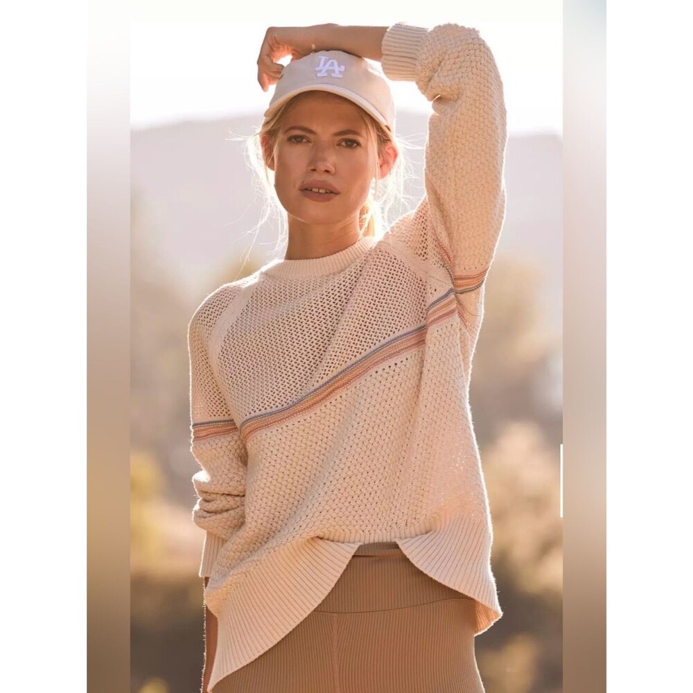 Spiritual Gangster 100% Cotton Knit Striped Sweater Cream XS
